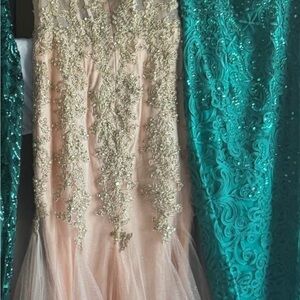 allbirds Blush Pink Evening Dress with Gold Appliqué